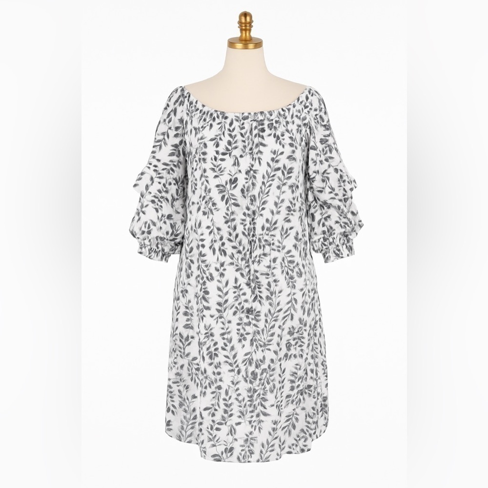 Indigo Rose Black & White Floral Off-Shoulder Peasant Dress Women’s Size Large